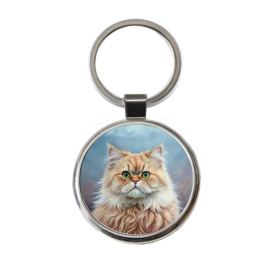 Classic Persian Cat Illustration Round Metal Keychain