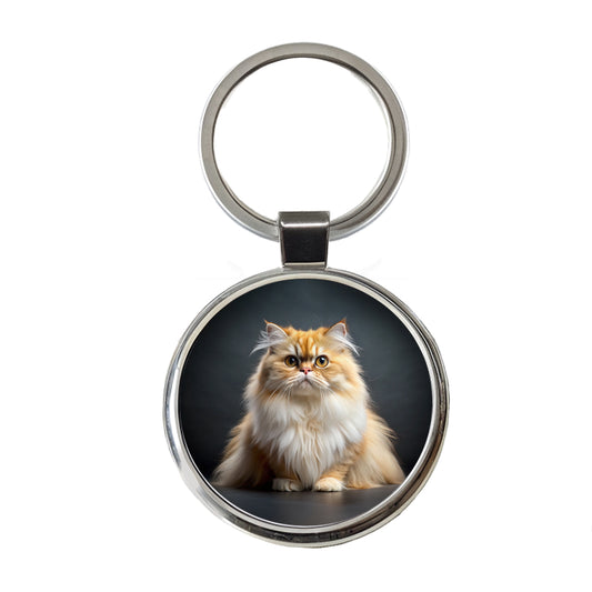 Classic Persian Cat Photo Round Metal Keychain