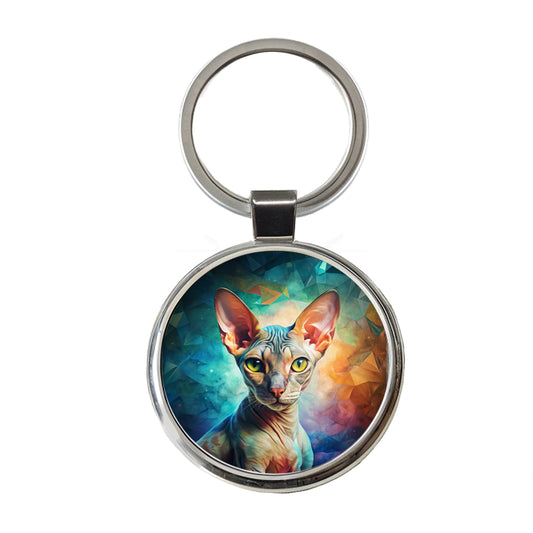 Cornish Rex Cat Abstract Art Round Metal Keychain