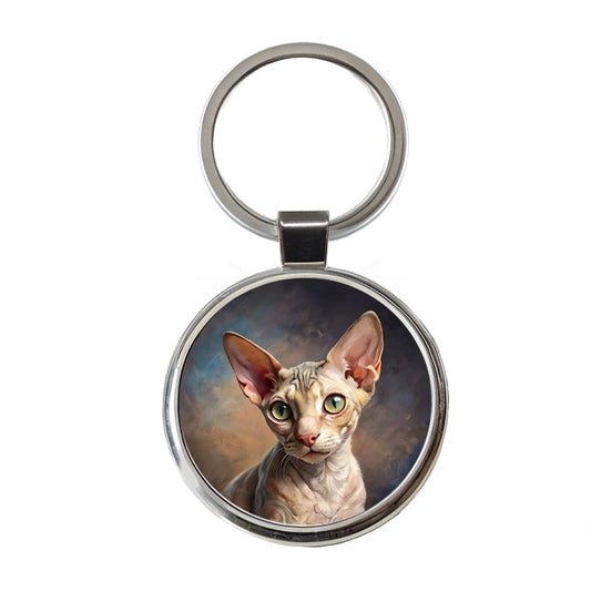 Cornish Rex Cat Illustration Round Metal Keychain
