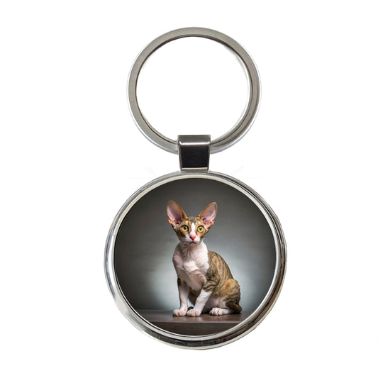Cornish Rex Cat Photo Round Metal Keychain