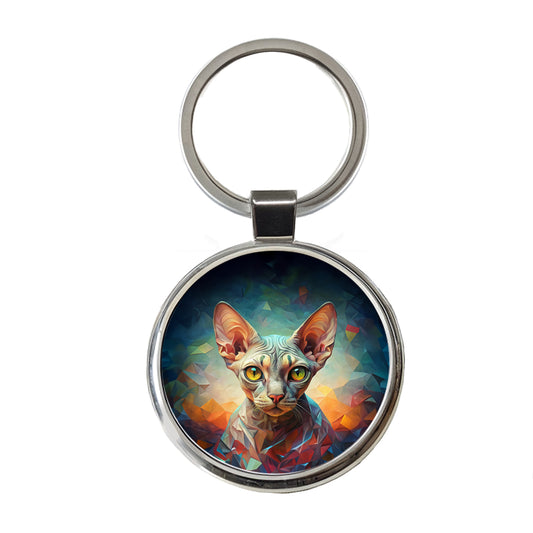 Devon Rex Cat Abstract Art Round Metal Keychain