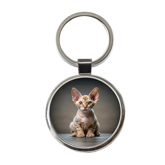 Devon Rex Cat Kitten Photo Round Metal Keychain