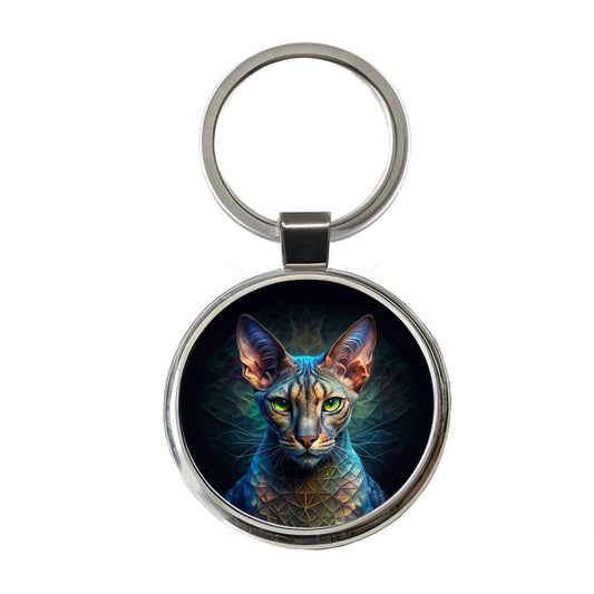 Egyptian Mau Cat Abstract Art Round Metal Keychain