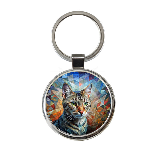 European Shorthair Cat Abstract Art Round Metal Keychain