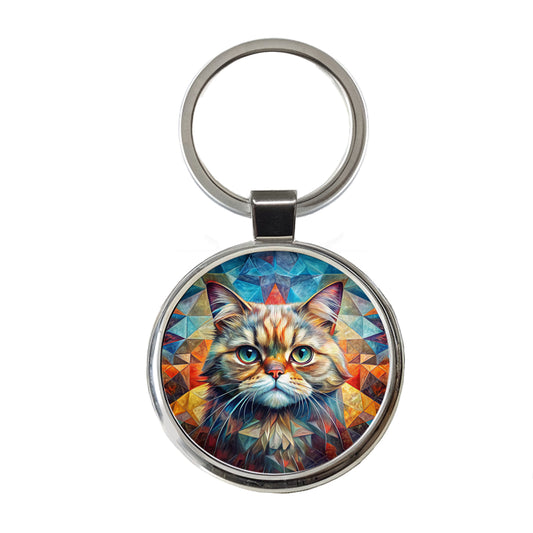 Exotic Shorthair Cat Abstract Art Round Metal Keychain