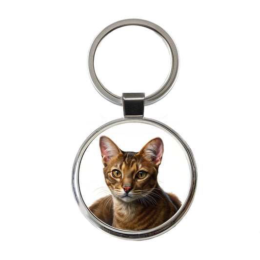 Havana Brown Cat Illustration Round Metal Keychain