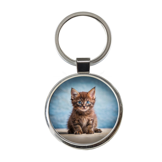 Havana Brown Cat Kitten Photo Round Metal Keychain