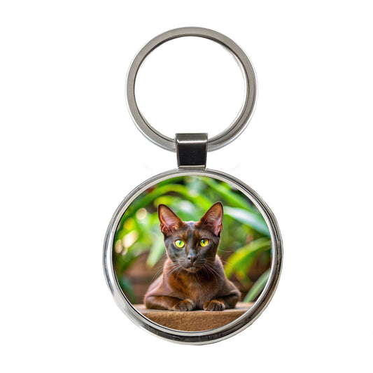 Havana Brown Cat Photo Round Metal Keychain