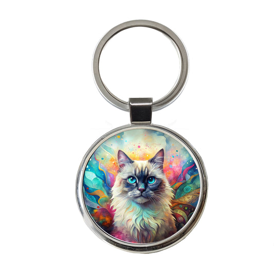 Himalayan Cat Abstract Art Round Metal Keychain