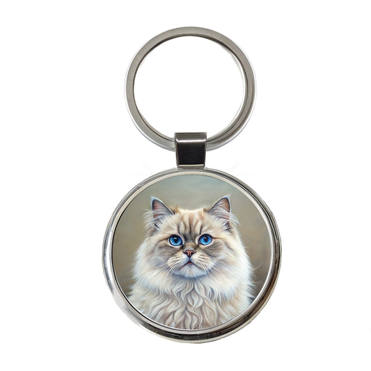 Himalayan Cat Illustration Round Metal Keychain