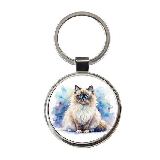 Himalayan Cat Watercolor Style Round Metal Keychain