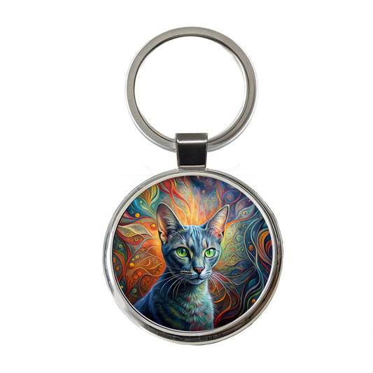 Korat Cat Abstract Art Round Metal Keychain