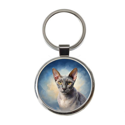 Korat Cat Illustration Round Metal Keychain