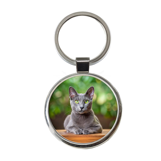 Korat Cat Photo Round Metal Keychain