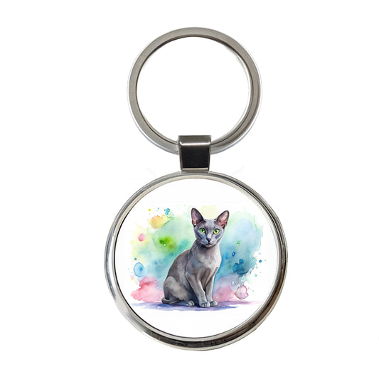 Korat Cat Watercolor Style Round Metal Keychain
