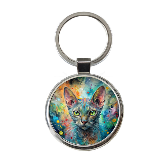 Lykoi Wolf Cat Abstract Art Round Metal Keychain