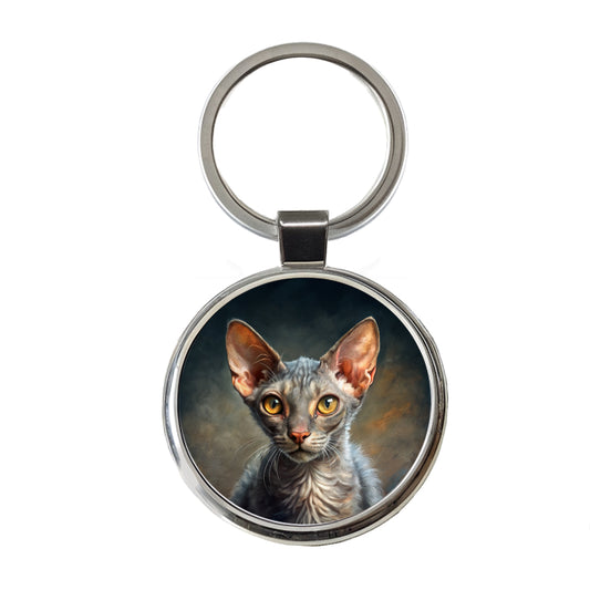 Lykoi Wolf Cat Illustration Round Metal Keychain