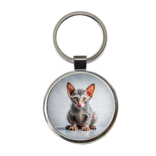 Lykoi Wolf Cat Kitten Photo Round Metal Keychain