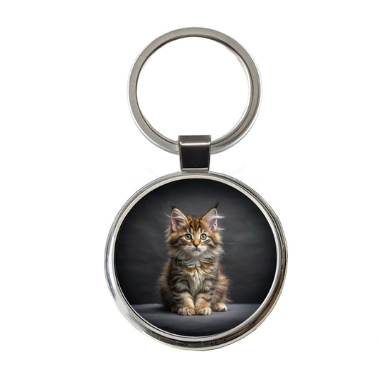 Maine Coon Cat Kitten Photo Round Metal Keychain