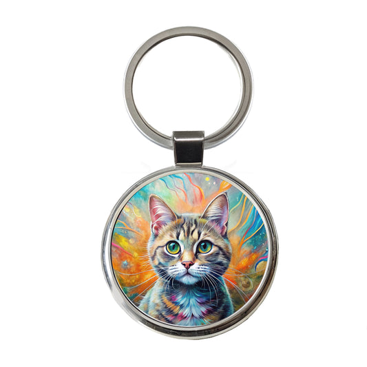 Munchkin Cat Abstract Art Round Metal Keychain