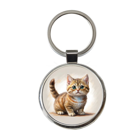 Munchkin Cat Illustration Round Metal Keychain