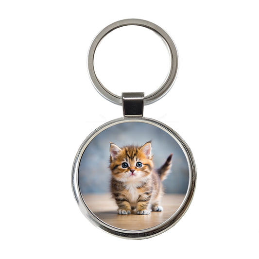 Munchkin Cat Kitten Photo Round Metal Keychain
