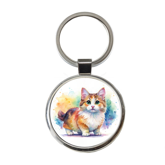 Munchkin Cat Watercolor Style Round Metal Keychain