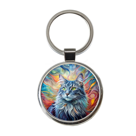Nebelung Cat Abstract Art Round Metal Keychain