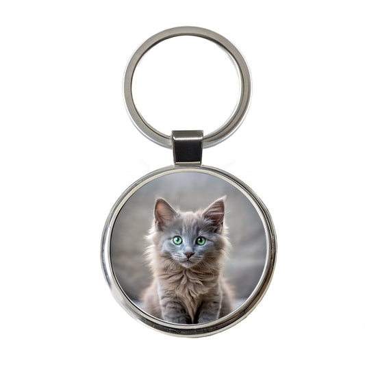 Nebelung Cat Kitten Photo Round Metal Keychain