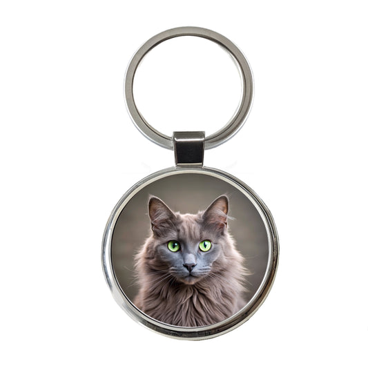 Nebelung Cat Photo Round Metal Keychain