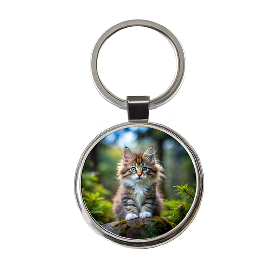 Norwegian Forest Cat Kitten Photo Round Metal Keychain