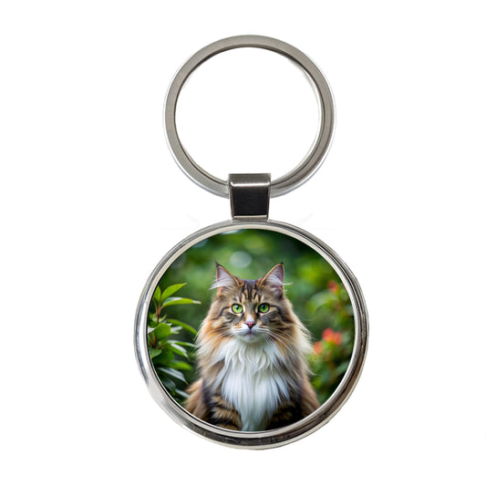 Norwegian Forest Cat Photo Round Metal Keychain