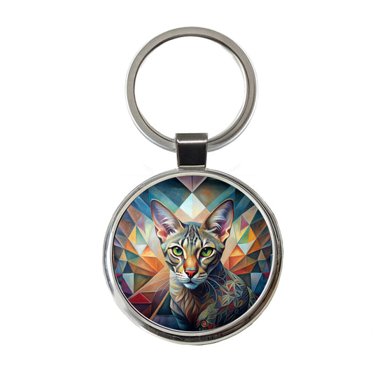 Ocicat Cat Abstract Art Round Metal Keychain