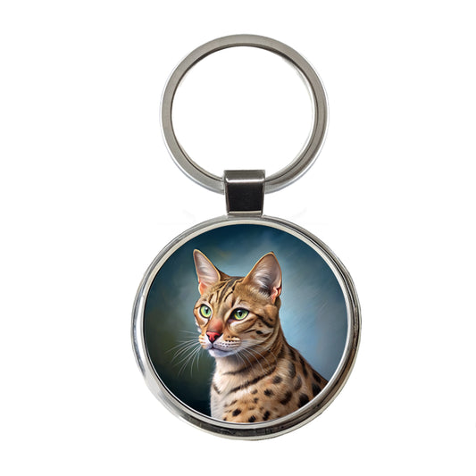 Ocicat Cat Illustration Round Metal Keychain