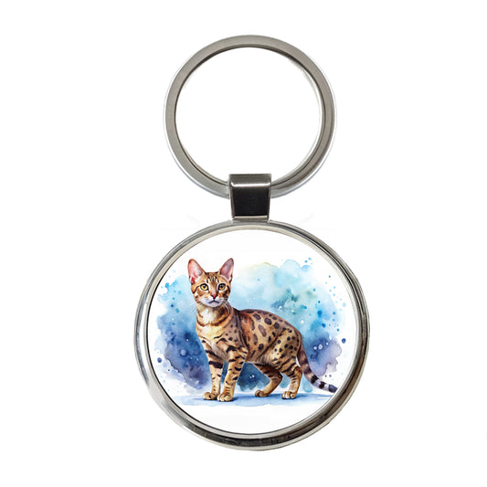 Ocicat Cat Watercolor Style Round Metal Keychain
