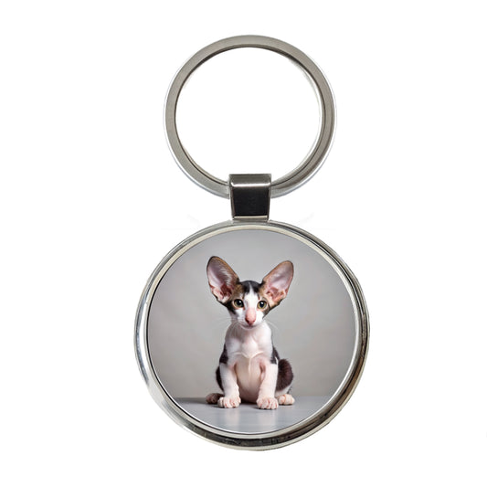 Oriental Shorthair Black White Cat Kitten Photo Round Metal Keychain
