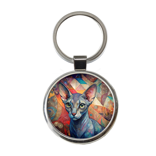 Oriental Shorthair Cat Abstract Art Round Metal Keychain