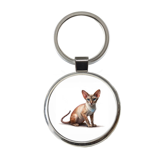 Oriental Shorthair Cat Illustration Round Metal Keychain