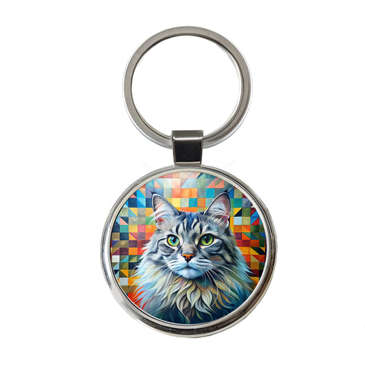 Ragamuffin Cat Abstract Art Round Metal Keychain