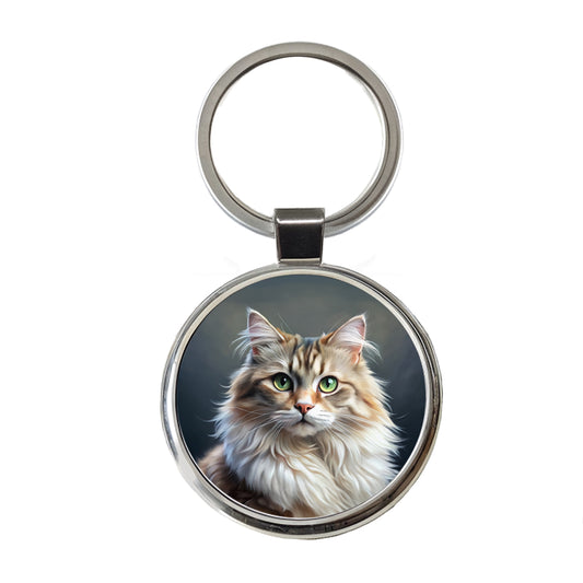 Ragamuffin Cat Illustration Round Metal Keychain