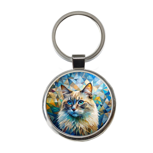 Ragdoll Cat Abstract Art Round Metal Keychain