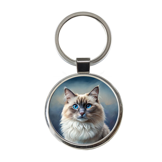 Ragdoll Cat Illustration Round Metal Keychain