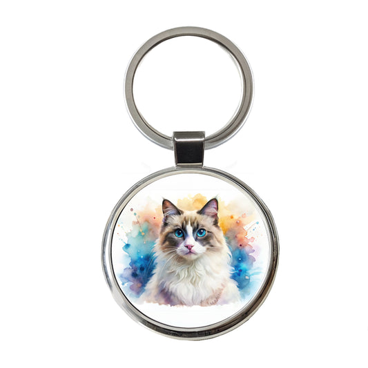 Ragdoll Cat Watercolor Style Round Metal Keychain