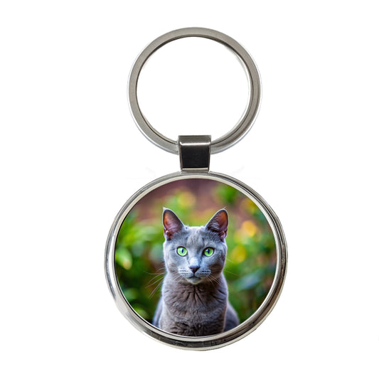 Russian Blue Cat Photo Round Metal Keychain
