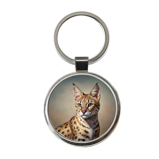 Savannah Cat Illustration Round Metal Keychain