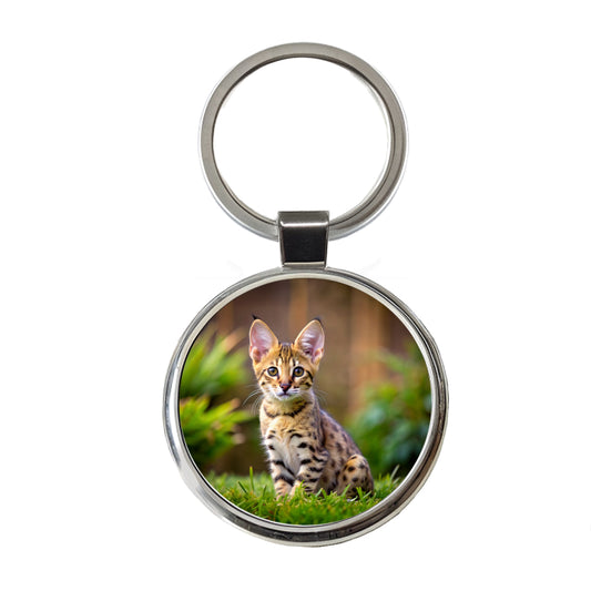 Savannah Cat Kitten Photo Round Metal Keychain
