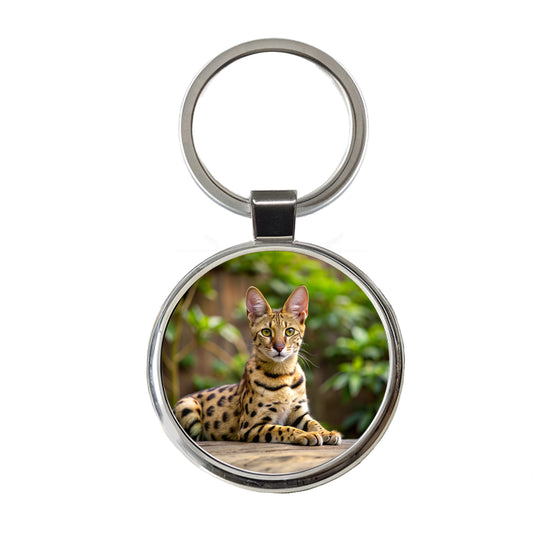 Savannah Cat Photo Round Metal Keychain