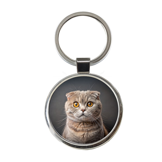 Scottish Fold Cat Photo Round Metal Keychain