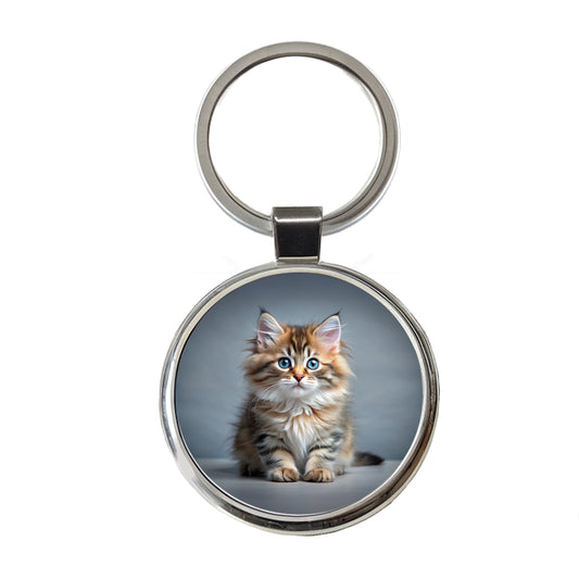 Siberian Cat Kitten Photo Round Metal Keychain